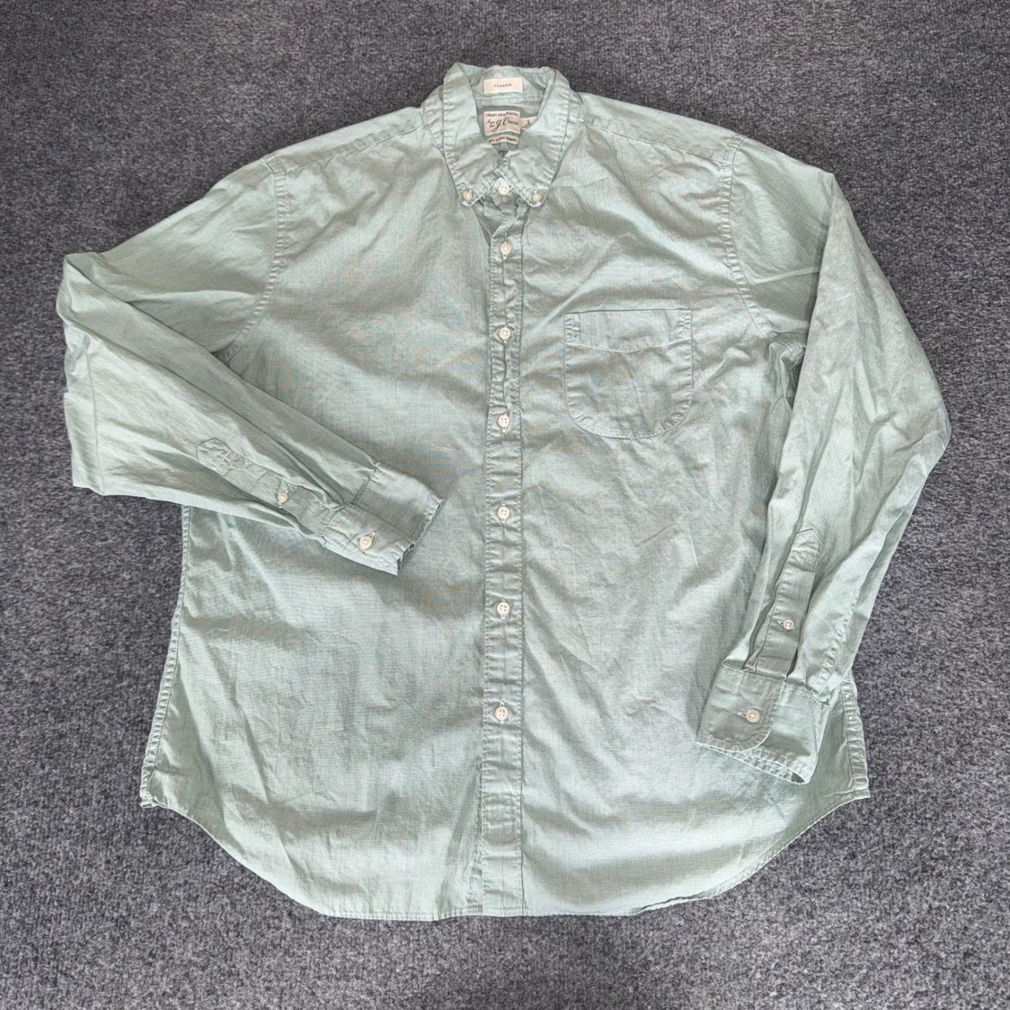 J.Crew Men L Secret Wash Shirt Classic Green Cotton Button Up Casual Long Sleeve