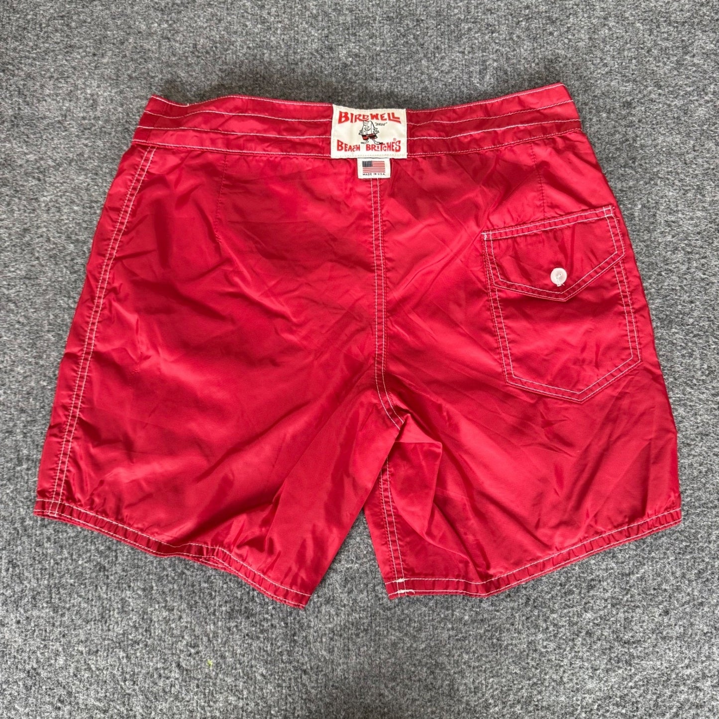 Birdwell Beach Britches Red Board Shorts Mens 32 Nylon Surf Trunks Made in USA