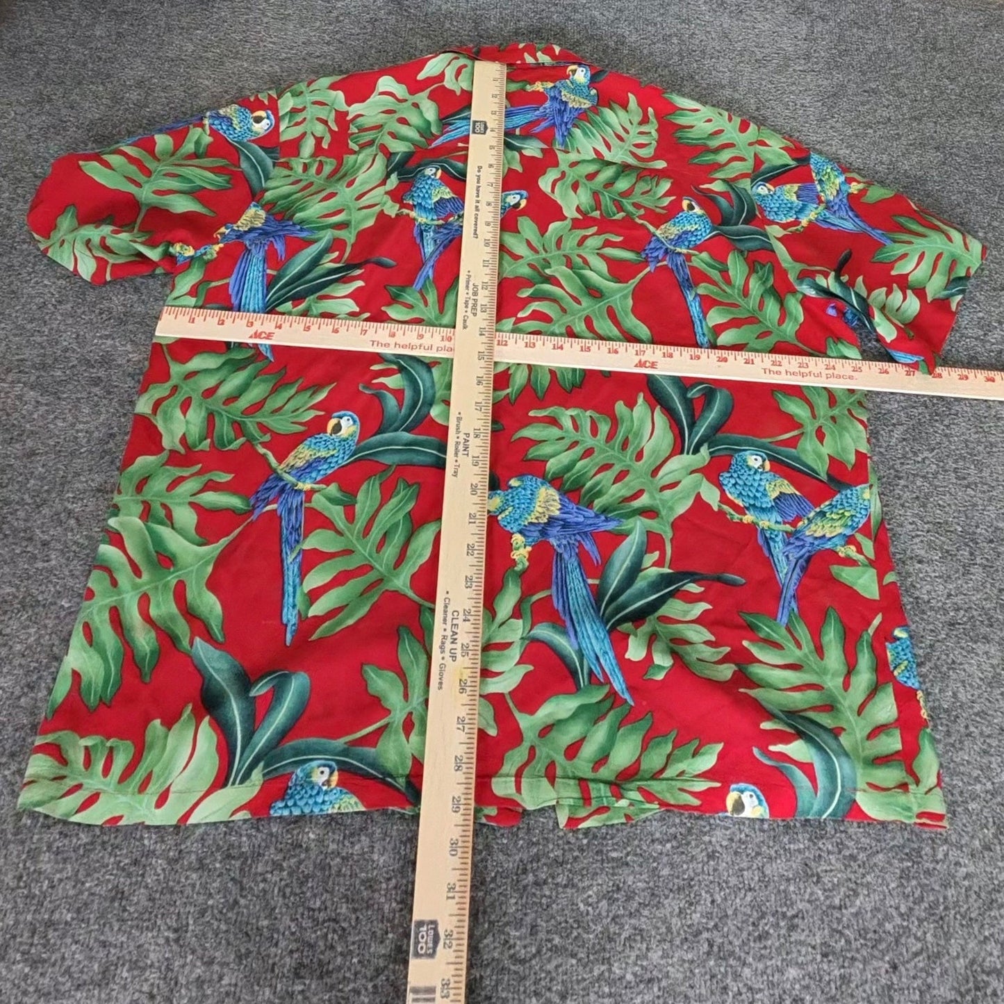Paradise Found Hawaiian Shirt Mens XL Red Parrot Tropical Aloha Button Up Resort