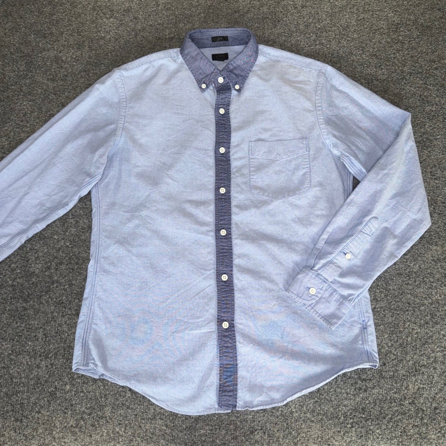 J Crew Oxford Shirt Men M Blue Chambray Placket Slim Fit Long Sleeve Button Down