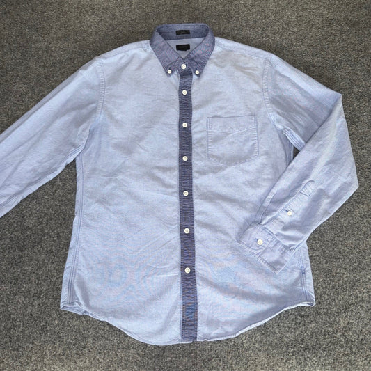 J Crew Oxford Shirt Men M Blue Chambray Placket Slim Fit Long Sleeve Button Down