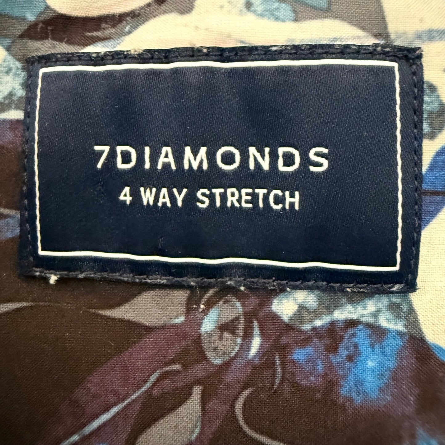 7 Diamonds 4 Way Stretch Shirt Mens Large Blue Floral Short Sleeve Button Up
