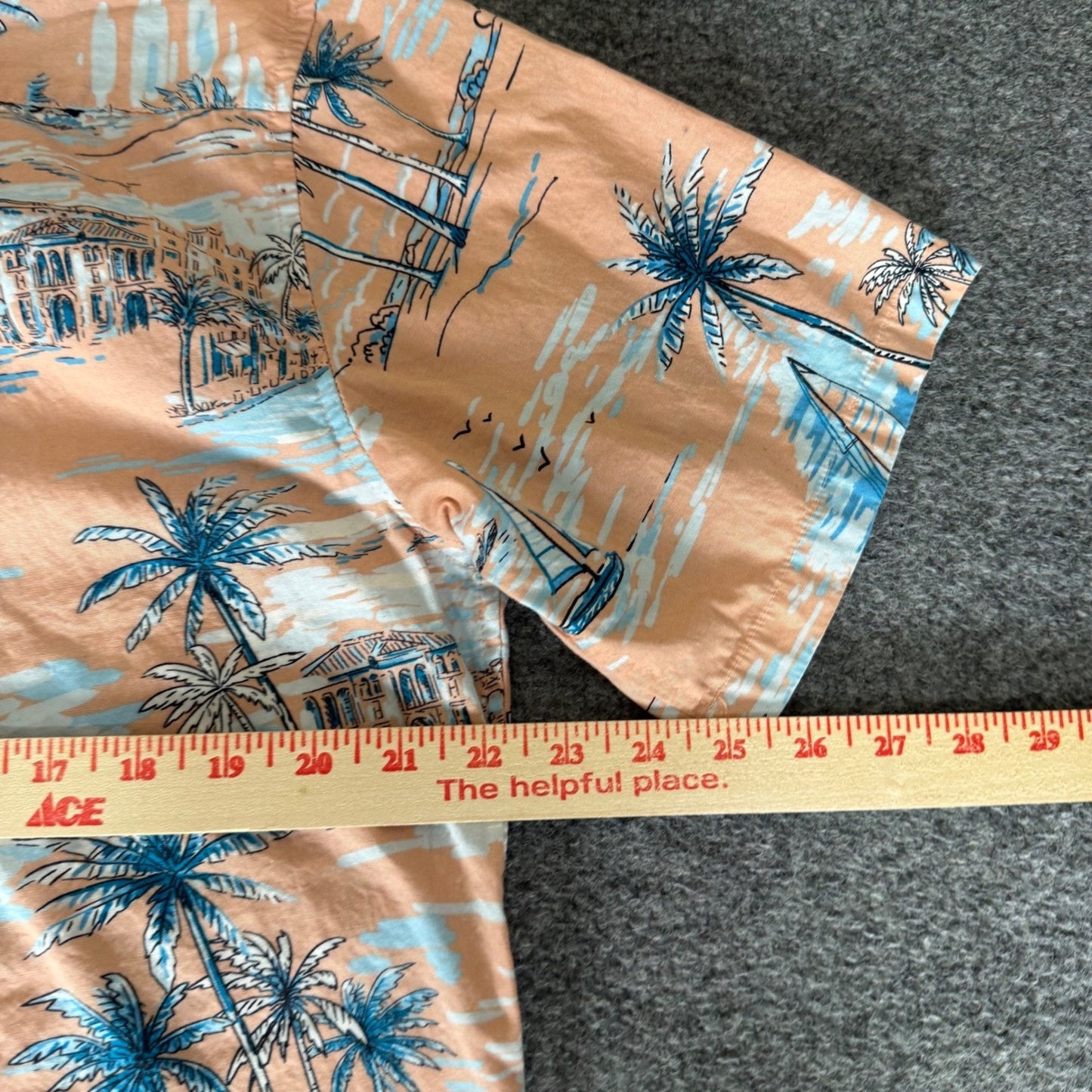 Cooke Street Men Hawaiian Shirt Medium Peach Blue Tropical Sailboat Cotton Aloha
