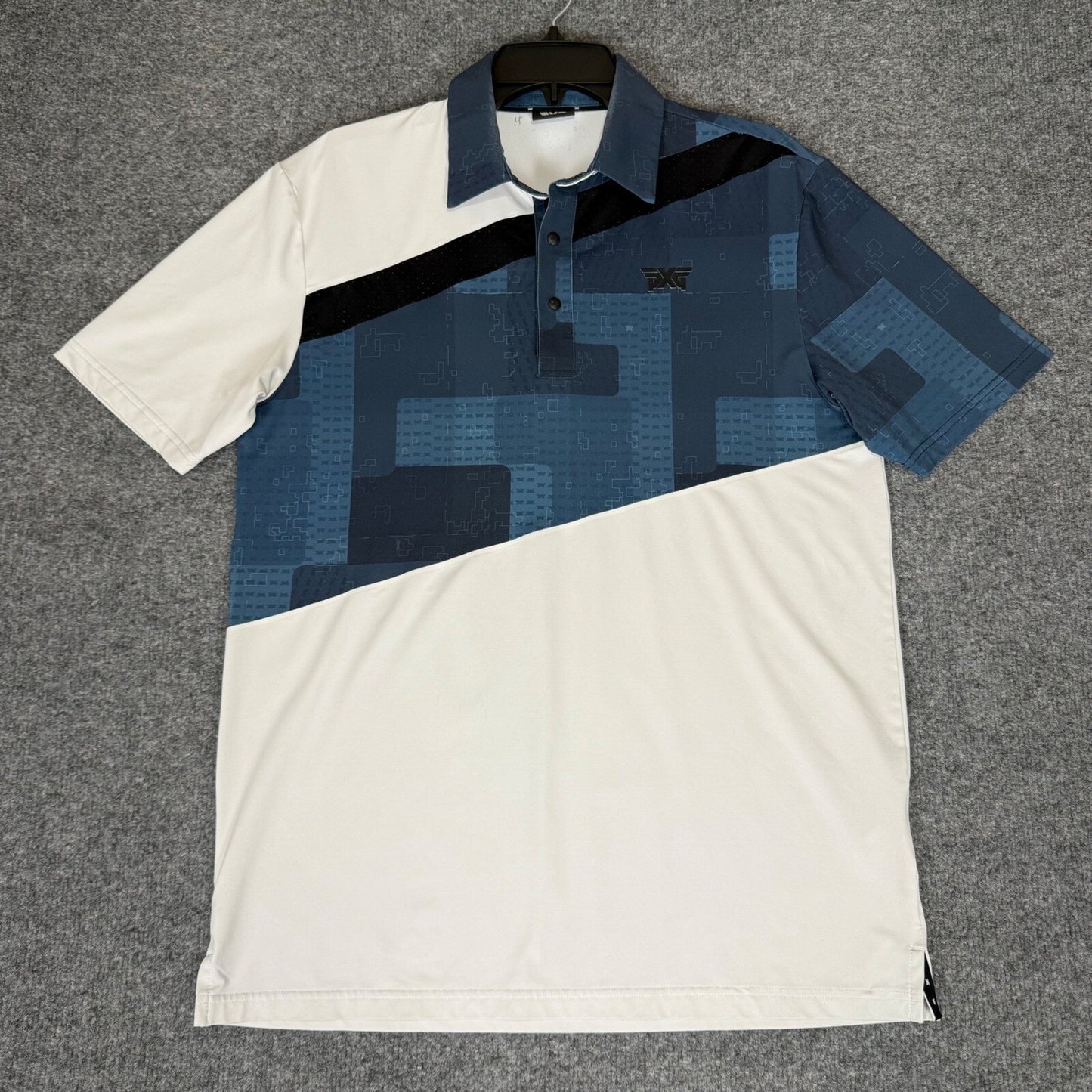 PXG Golf Polo Shirt Athletic Fit Moisture Wicking Blue White Mens Size S