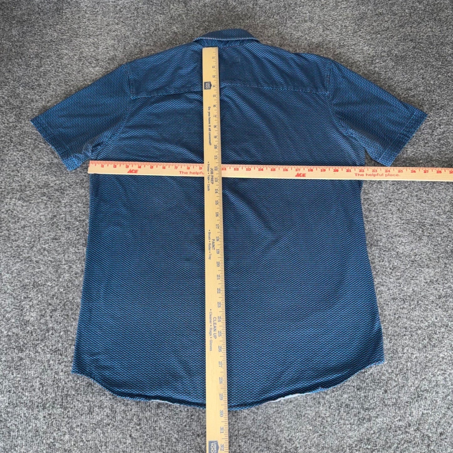 Buttercloth Shirt Men L Blue Geometric Icy Cotton Button Up Short Sleeve Stretch