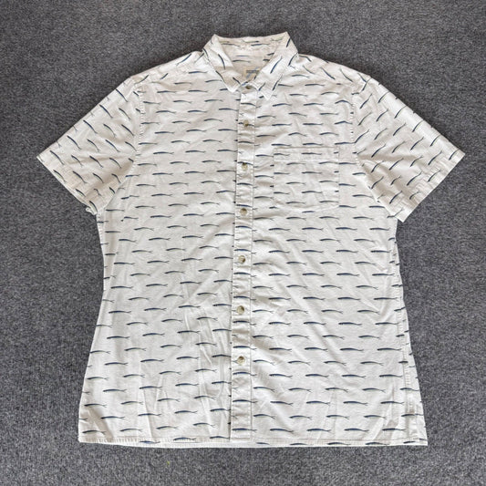 Fair Harbor Mens White Fish Print Short Sleeve Button Up Shirt Medium Casual