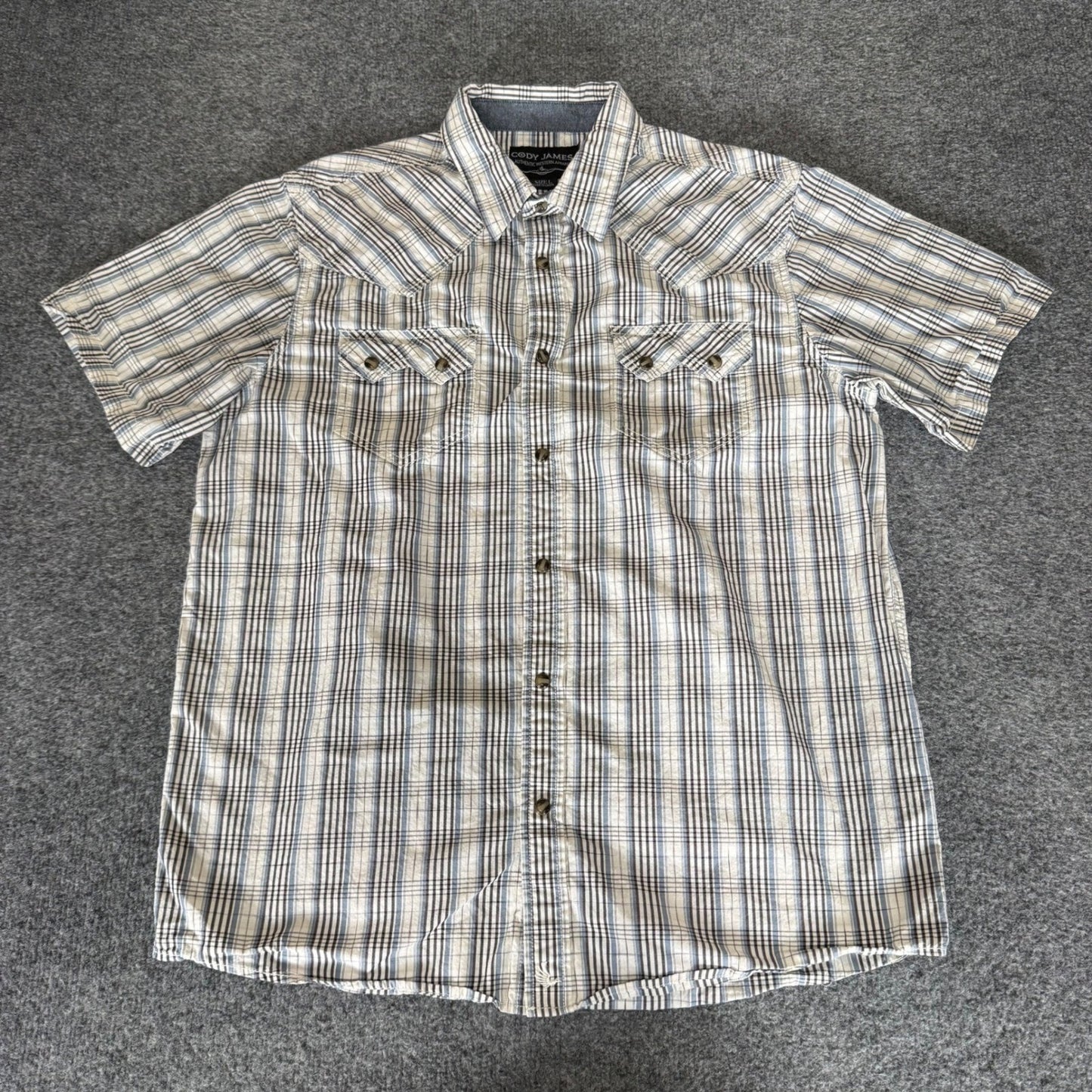 Cody James Mens Blue Plaid Western Snap Cowboy Short Sleeve Shirt Large Sawtooth
