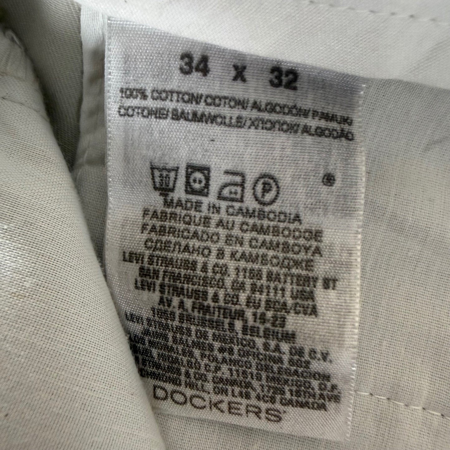 Dockers Mens Pleated Khaki Chino Pants Tan 100% Cotton 34x32 Business Casual