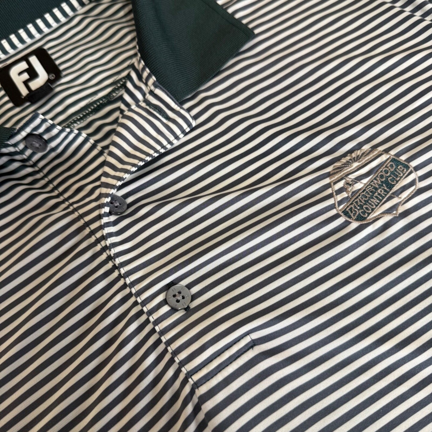 FootJoy Golf Polo Shirt Mens Large Striped Green Performance Short Sleeve Active