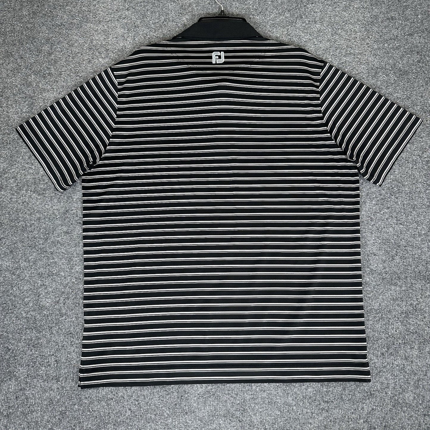 Footjoy Polo Shirt Mens XL Black Grey Striped Athletic Fit FJ Golf Short Sleeve