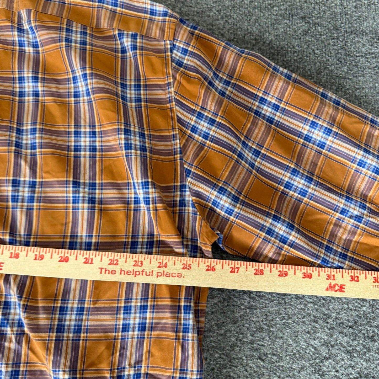 Faconnable Mens XL Orange Blue Plaid Cotton Button Down Shirt Long Sleeve Casual