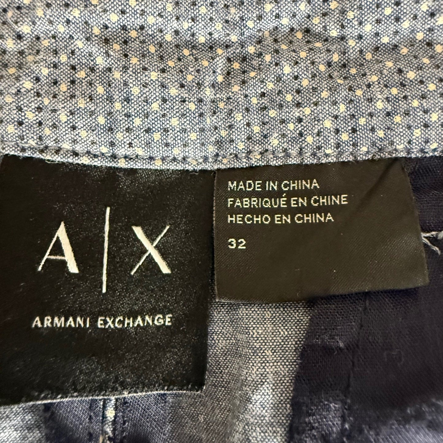 Armani Exchange Mens 32 Blue Micro Dot Cotton Linen Blend Flat Front Shorts