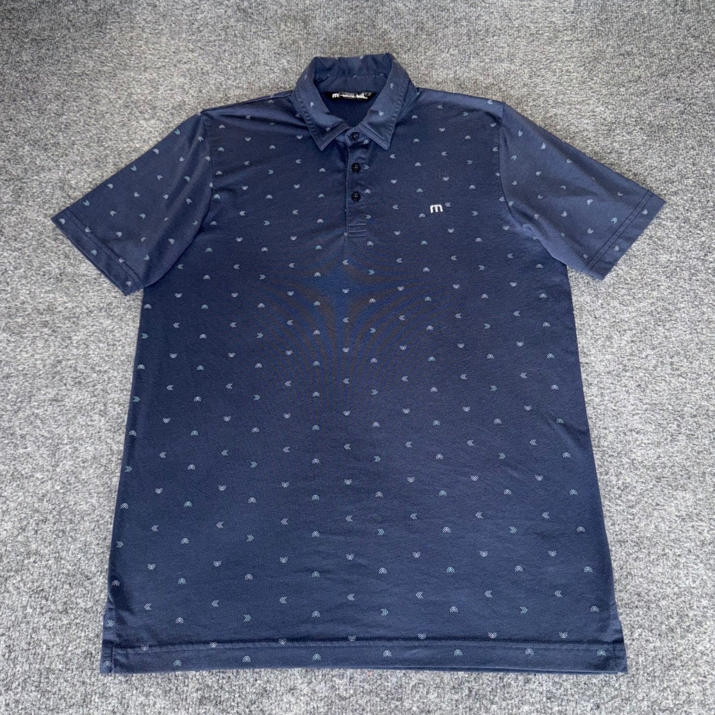 Travis Mathew Polo Shirt Men Medium Blue Geometric Golf Short Sleeve Performance