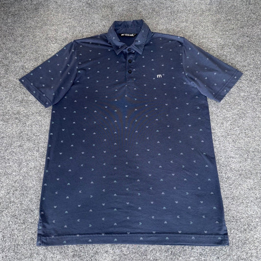 Travis Mathew Polo Shirt Men Medium Blue Geometric Golf Short Sleeve Performance