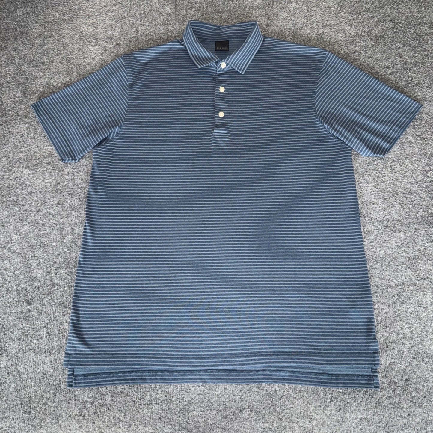 Dunning Golf Polo Shirt Mens Large Blue Striped Performance Short Sleeve Casual