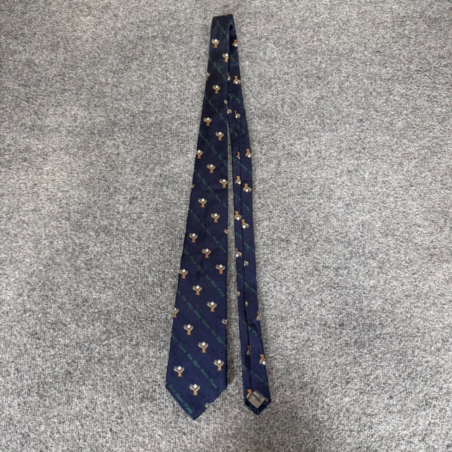 Robert Talbott Mens Silk Tie Navy Blue Stag Deer Hand Sewn USA Necktie Classic