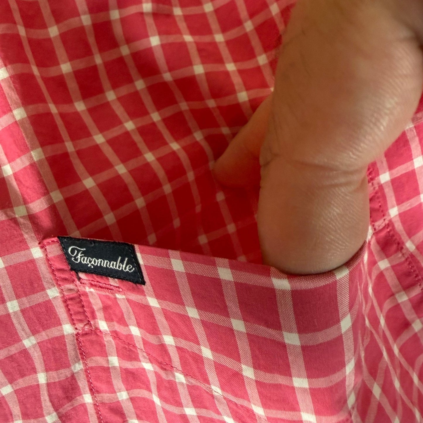 Faconnable Shirt Mens Medium Pink Plaid Short Sleeve Button Down Casual Resort