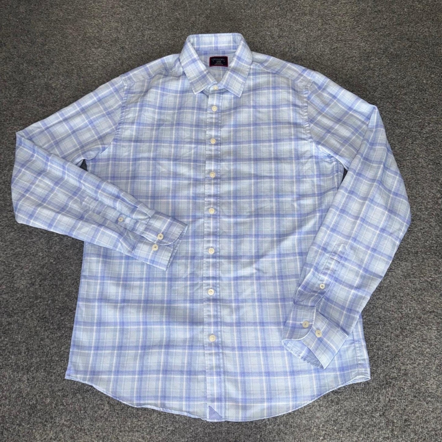 UNTUCKit Mens Large LT Slim Fit Plaid Button Up Shirt Blue Cotton Long Sleeve