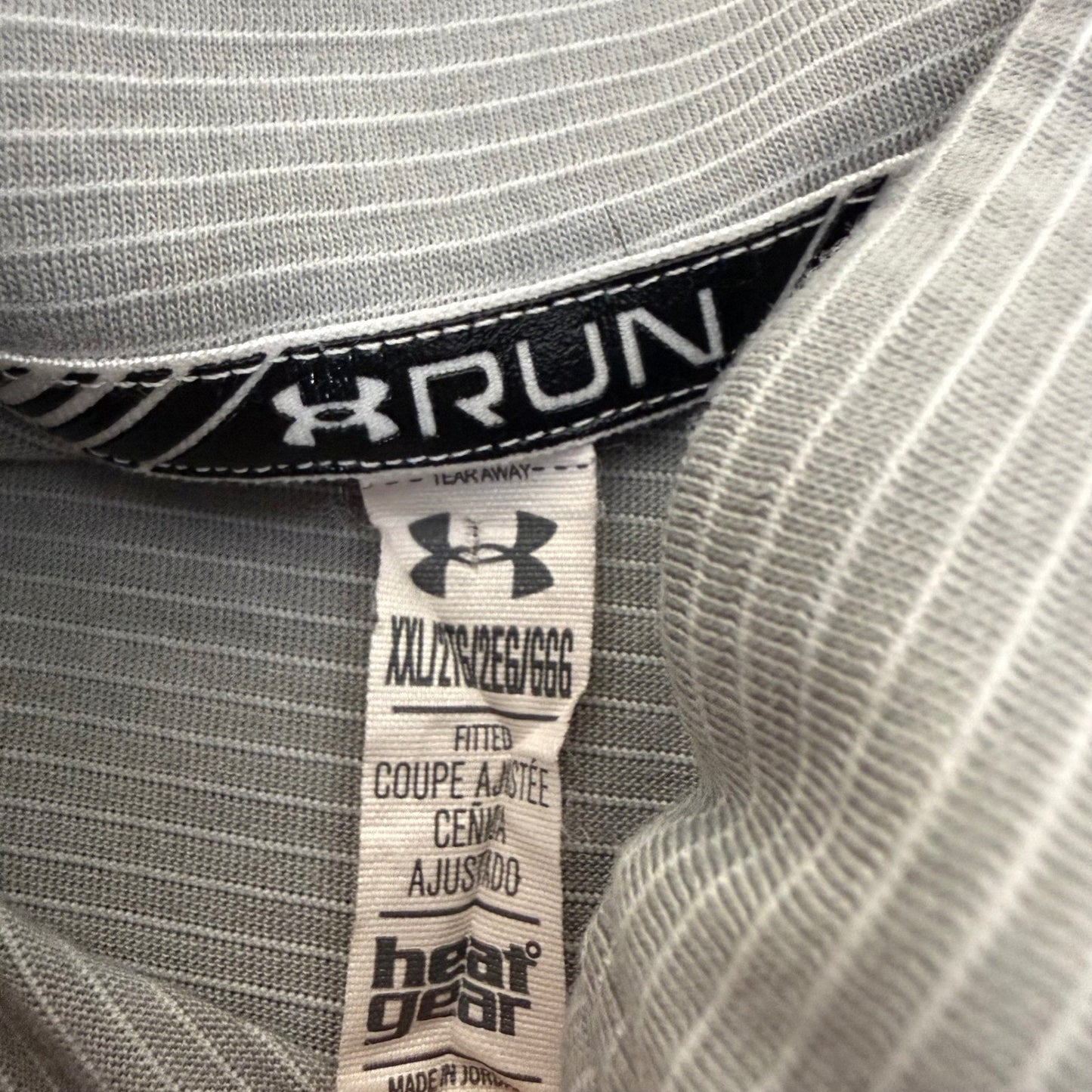Under Armour HeatGear Run Mens XXL Gray Striped 1/4 Zip Pullover Thumbholes