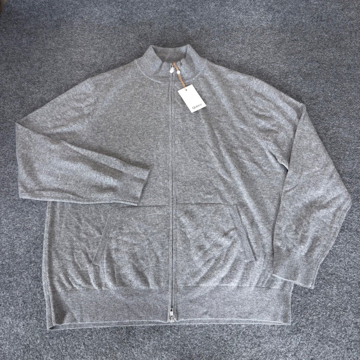 Quince Mens 100% Mongolian Cashmere Full Zip Sweater Heather Grey XXL NWT