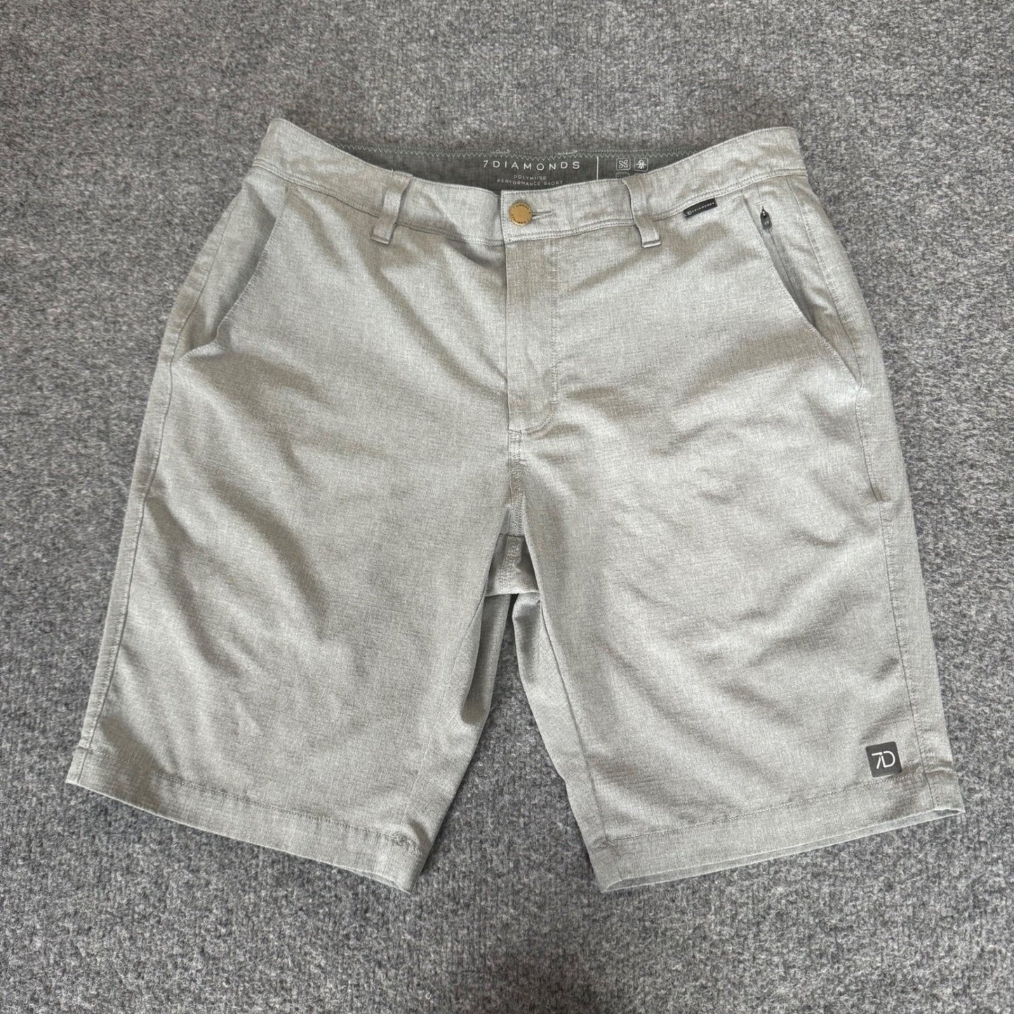 7 Diamonds Polymuse Performance Chino Shorts Mens 32 Grey Golf Activewear Casual