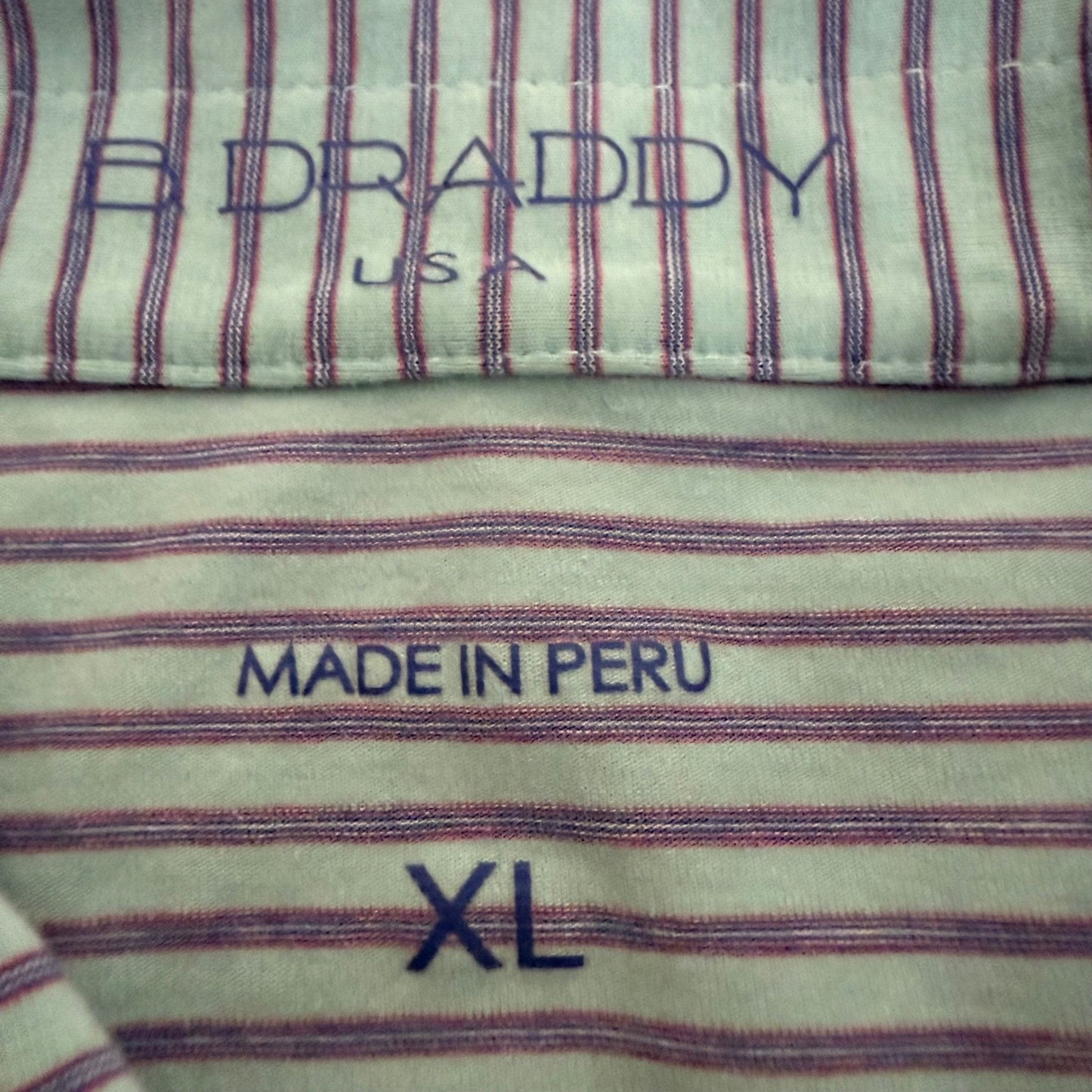 B Draddy Mens XL Pima Cotton Stretch Striped Polo Shirt Short Sleeve Blue Casual