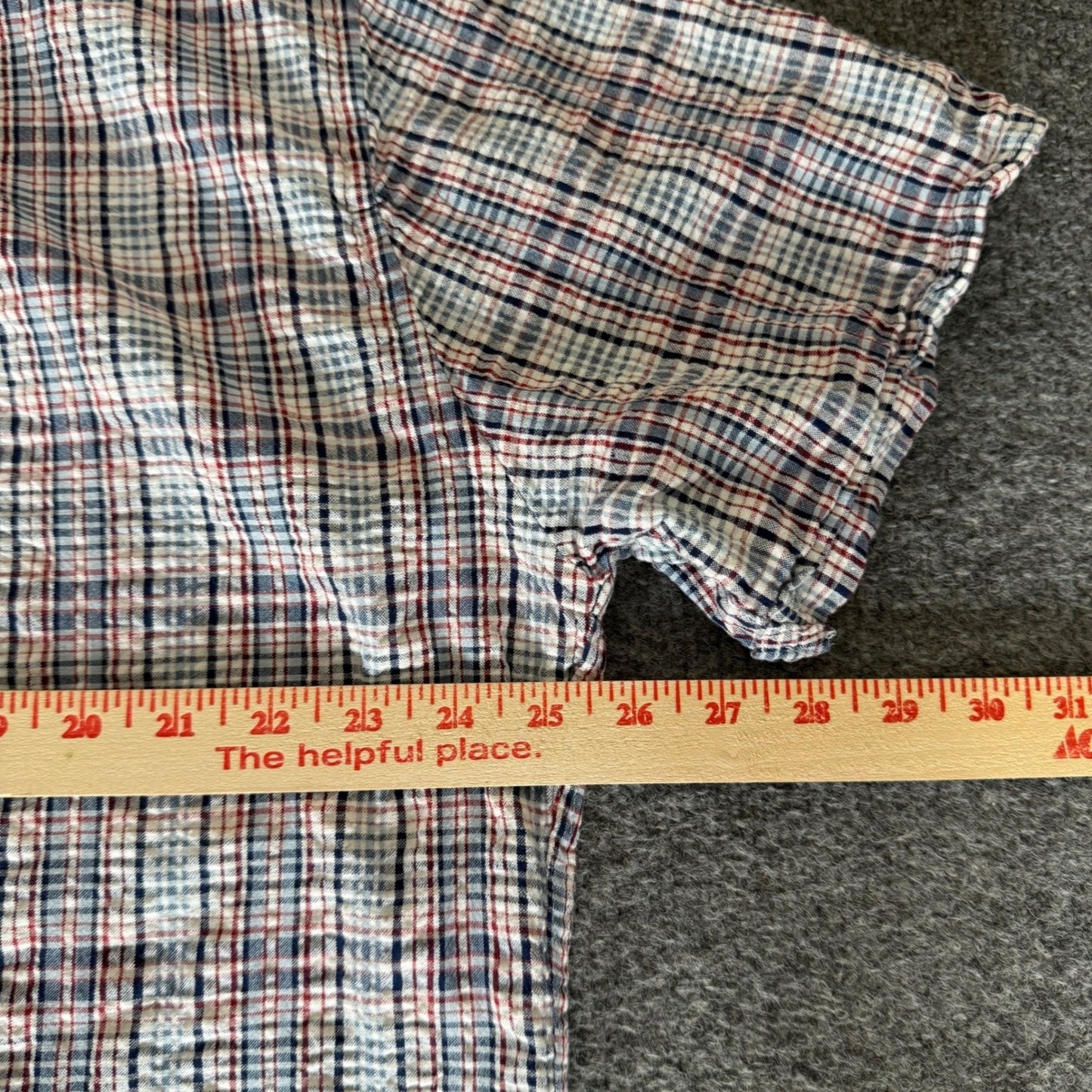 Barbour Seersucker Mens XXL Short Sleeve Button Up Shirt Plaid Cotton Blue Red