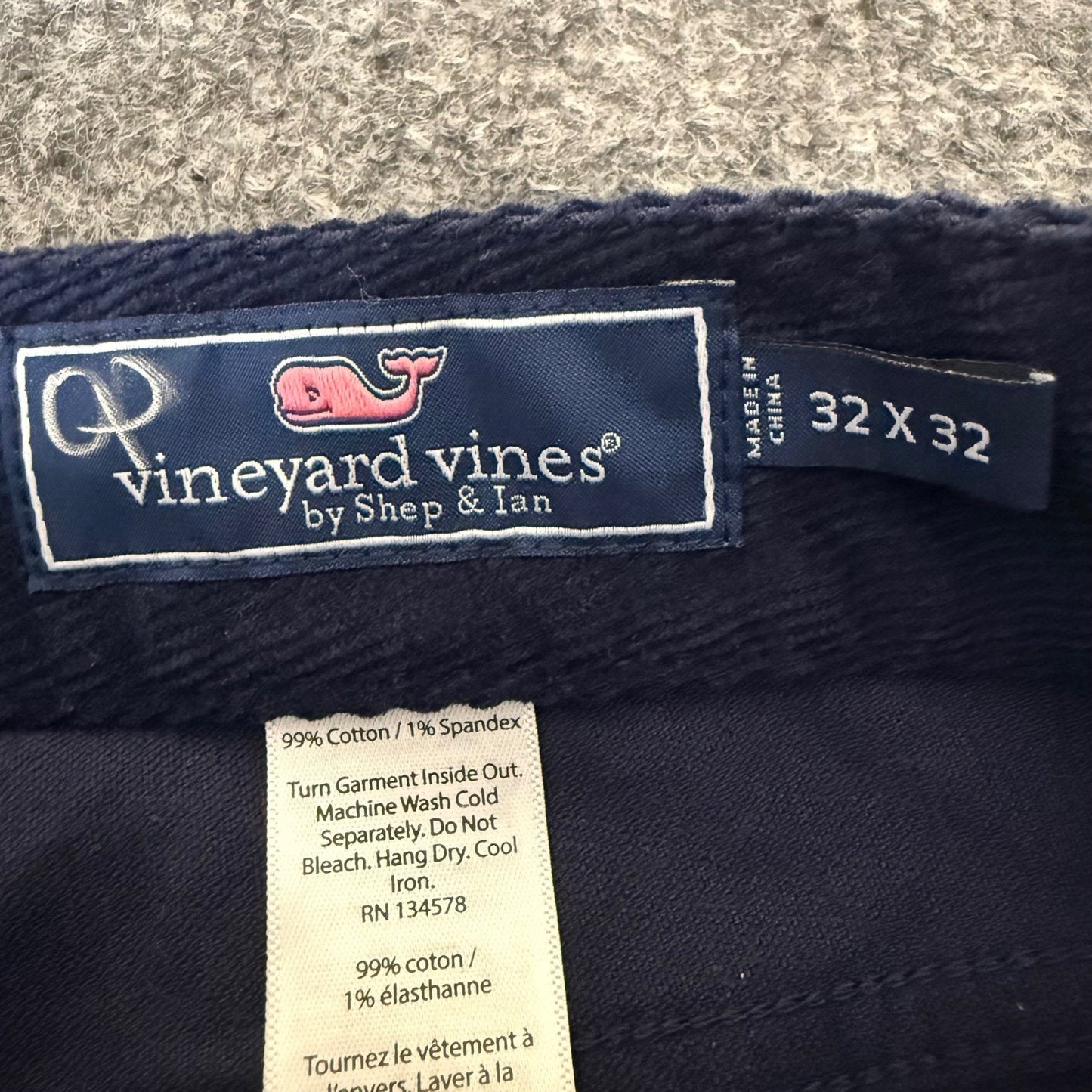 Vineyard Vines Mens Navy Blue Corduroy Pants 33x32 Straight Leg Stretch 5-Pocket