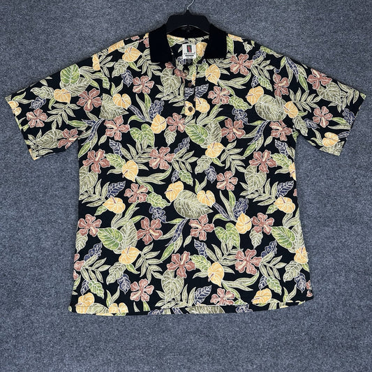 Tori Richard Polo Hawaiian Shirt Mens Large Floral Short Sleeve Pocket VTG Adult