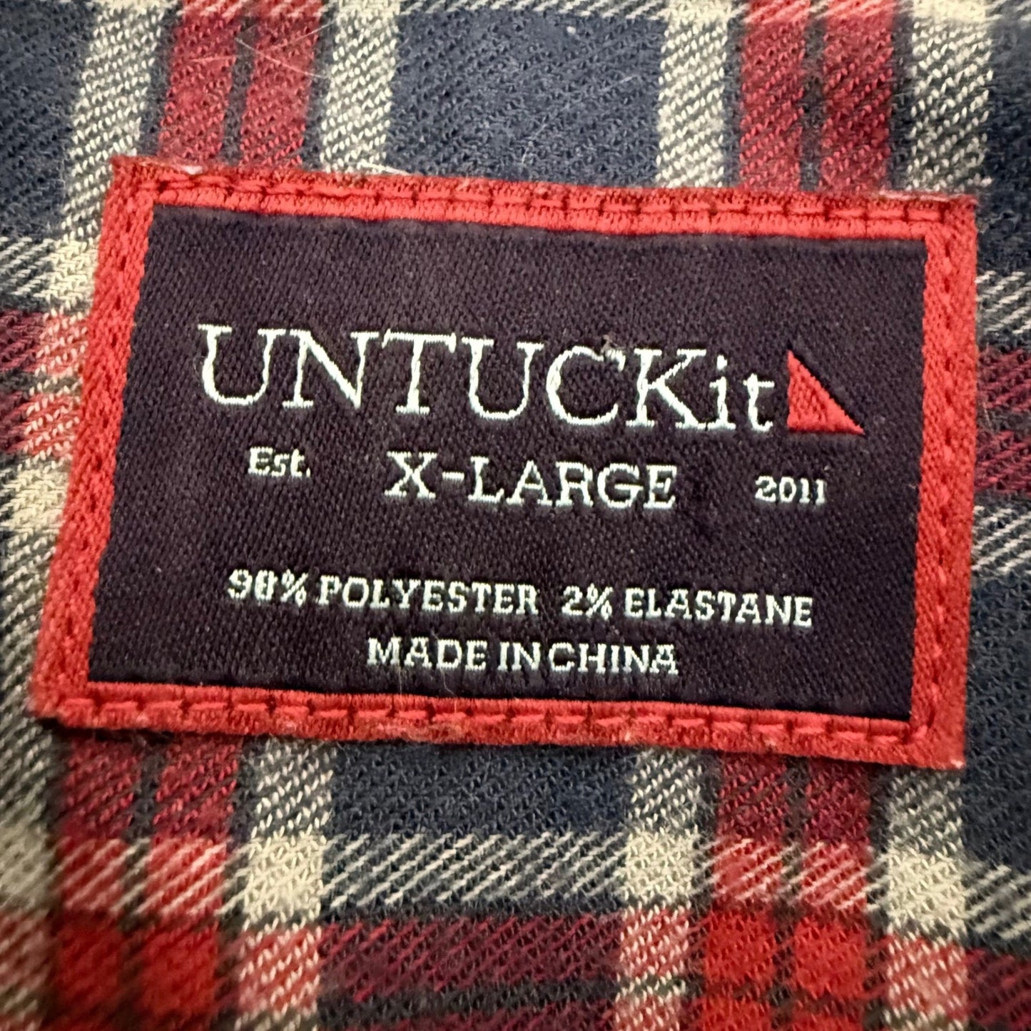 UNTUCKit Mens XL Plaid Flannel Button Down Shirt Navy Red Long Sleeve Casual