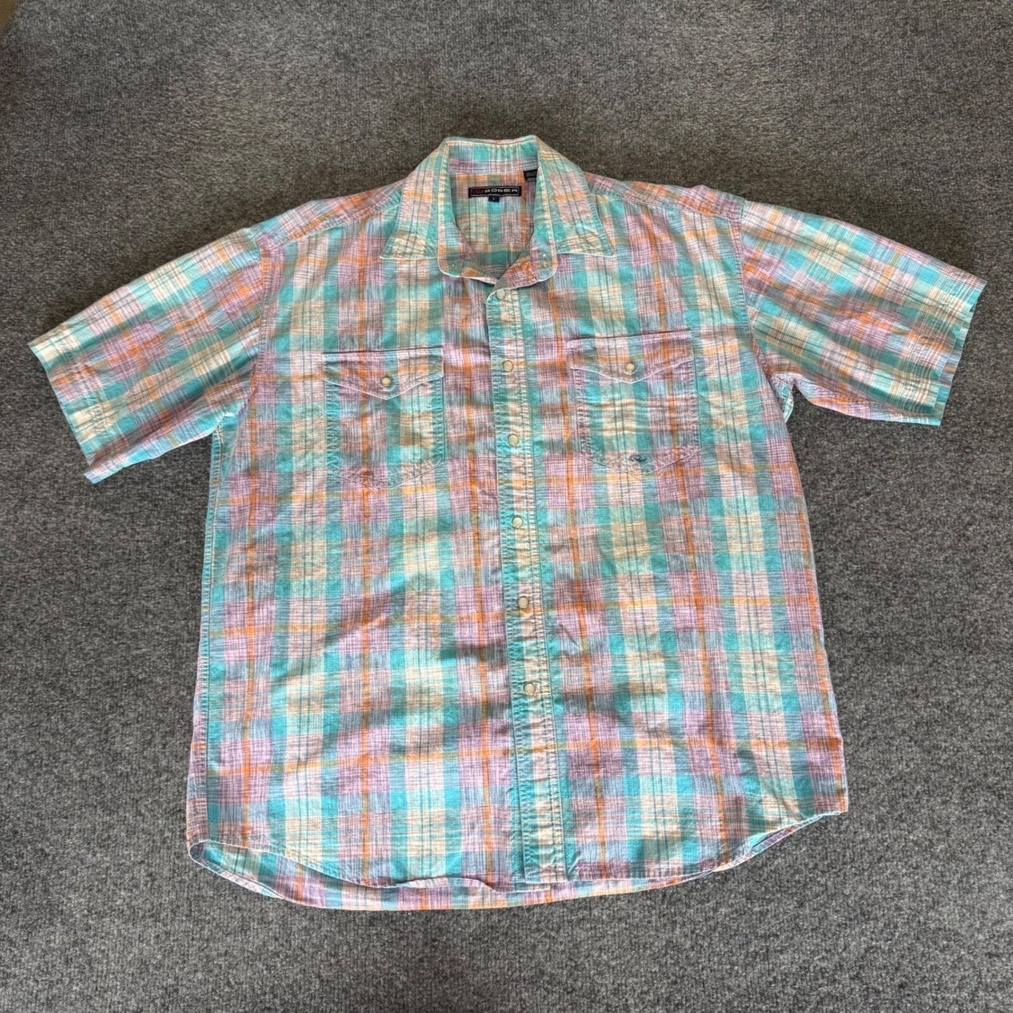 Roper Plaid Western Shirt Short Sleeve Button Up Pastel Summer Cowboy Mens Large
