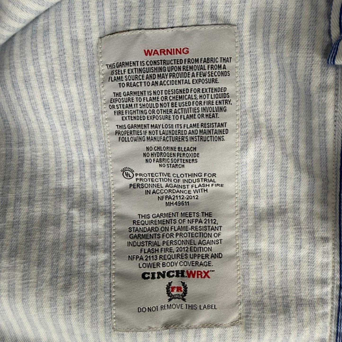 Cinch WRX Mens XL Flame Resistant FR Work Shirt Blue White Stripe NFPA 2112 HRC2