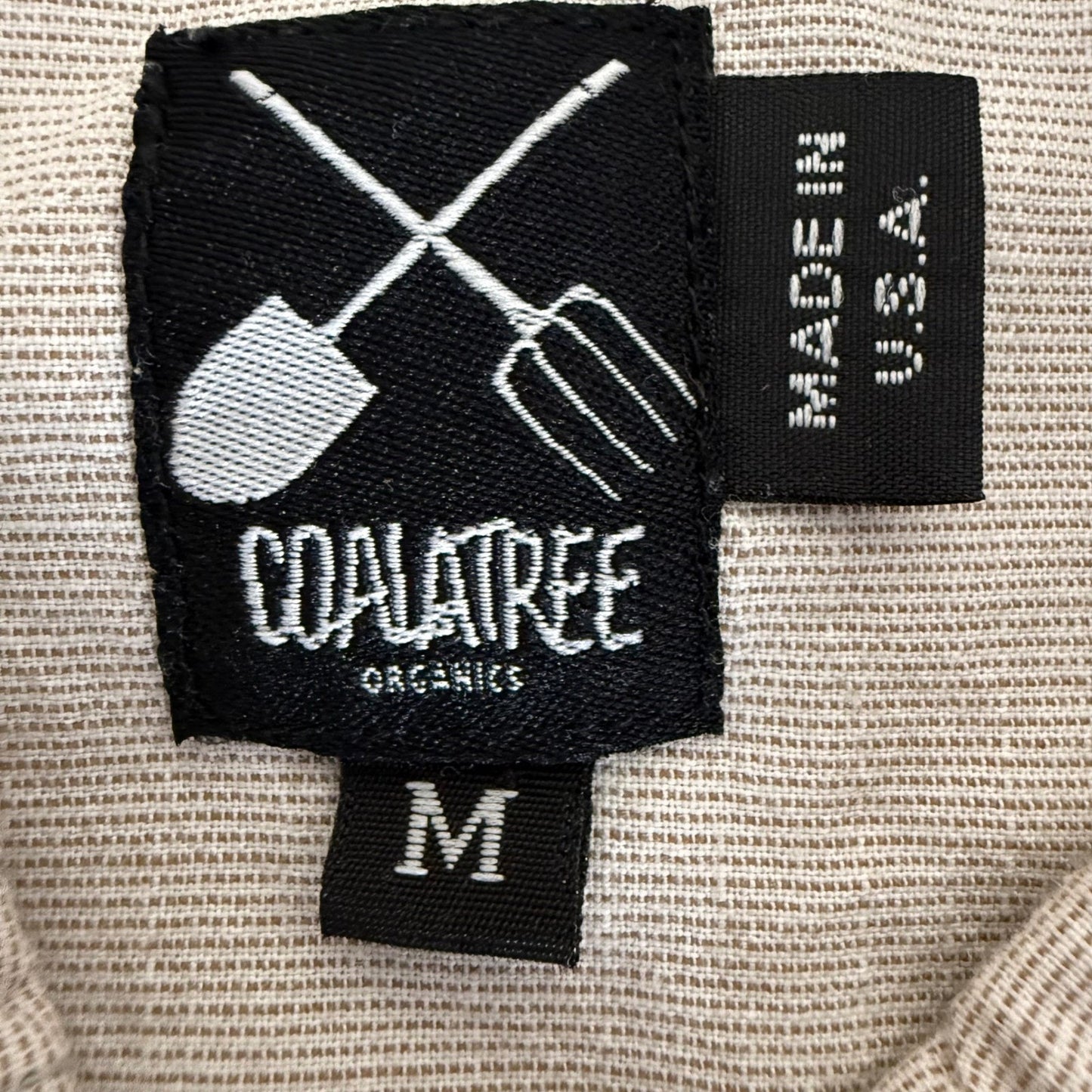 Coalatree Organics Shirt Mens M Beige Short Sleeve Button Up Made in USA Outdoor