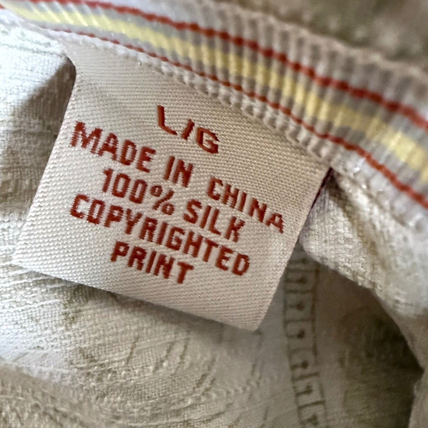 Tommy Bahama Mens Silk Camp Shirt Large Beige Green Geometric Short Sleeve Aloha