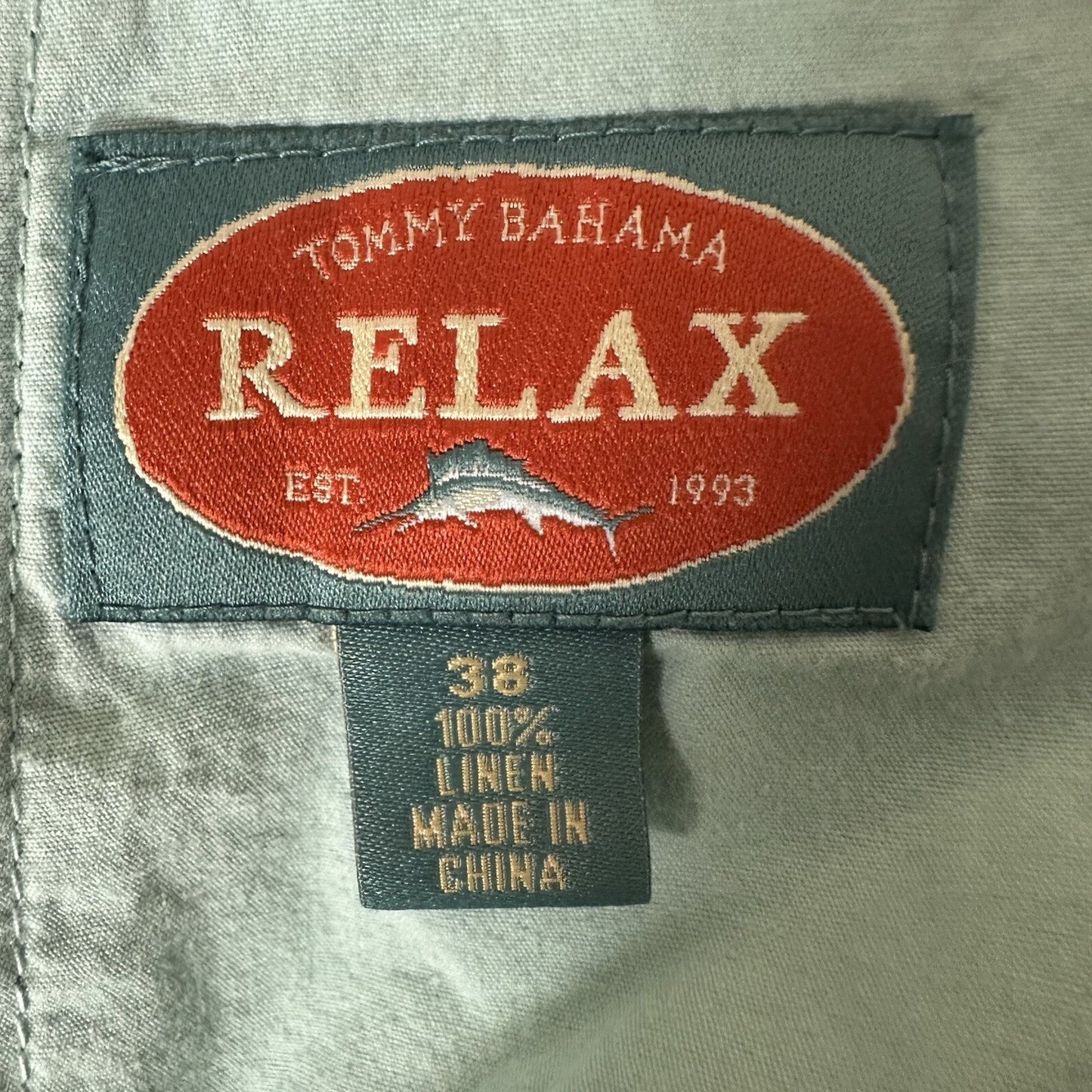 Tommy Bahama Relax Cargo Shorts Men 38x10 Blue 100% Linen Striped Mid Rise Adult