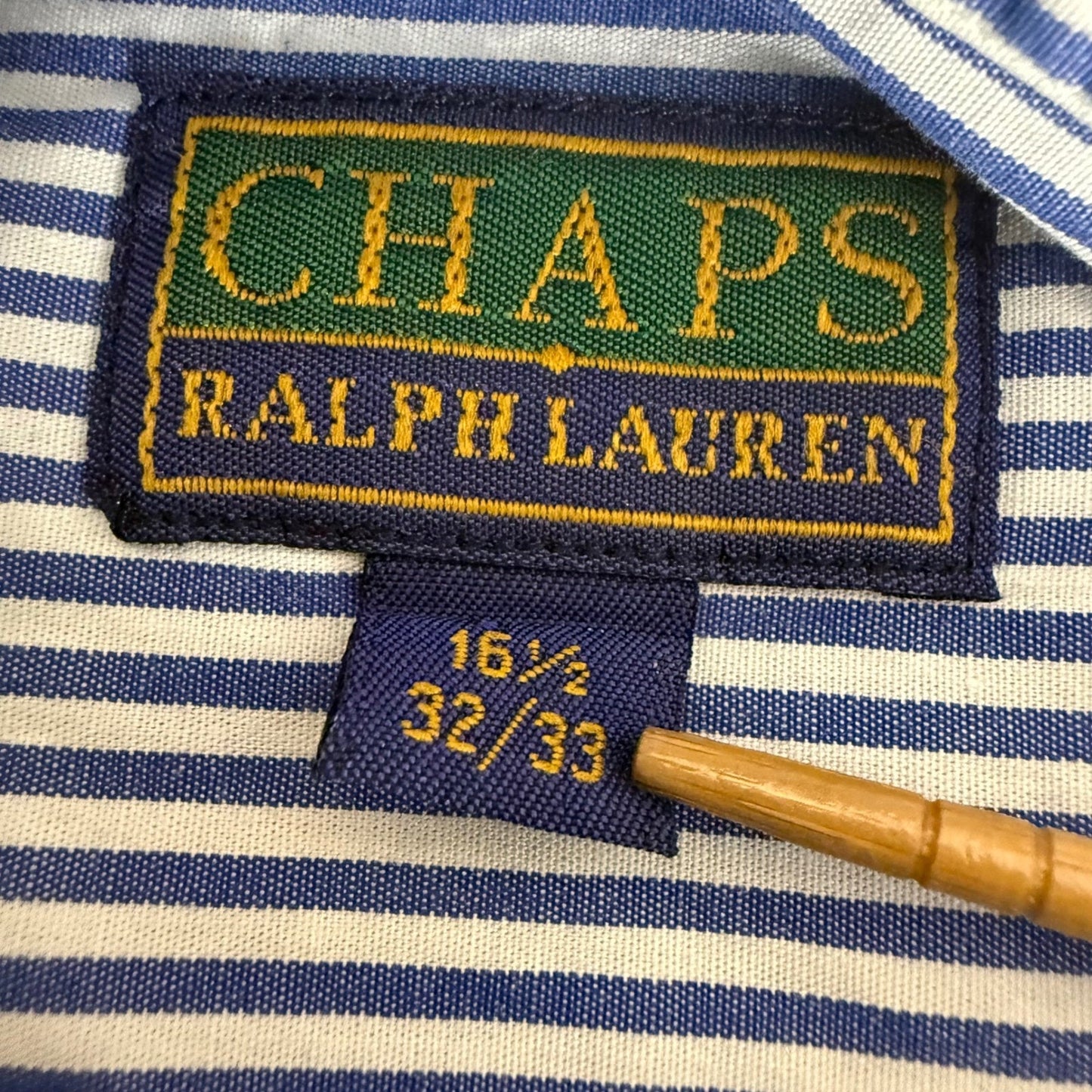 Vintage Chaps Ralph Lauren Mens Blue Striped Button Down Shirt 16.5 32/33 Cotton