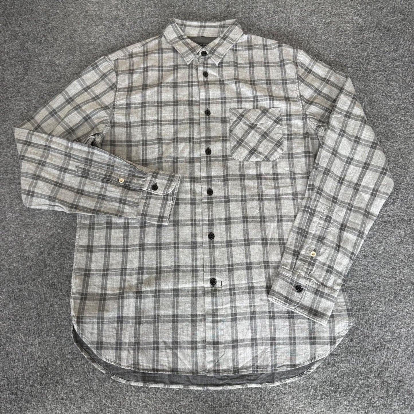 Rag & Bone Mens Classic Fit Grey Plaid Cotton Button Up Shirt Medium Casual