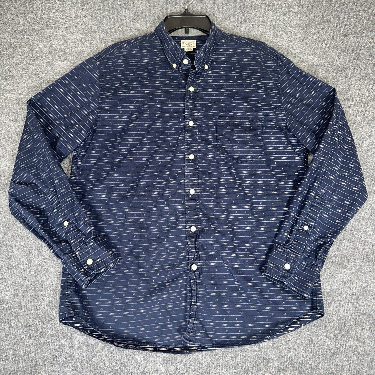 J.Crew Shirt Mens L Blue Geometric Woven Long Sleeve Button Down Pocket Adult