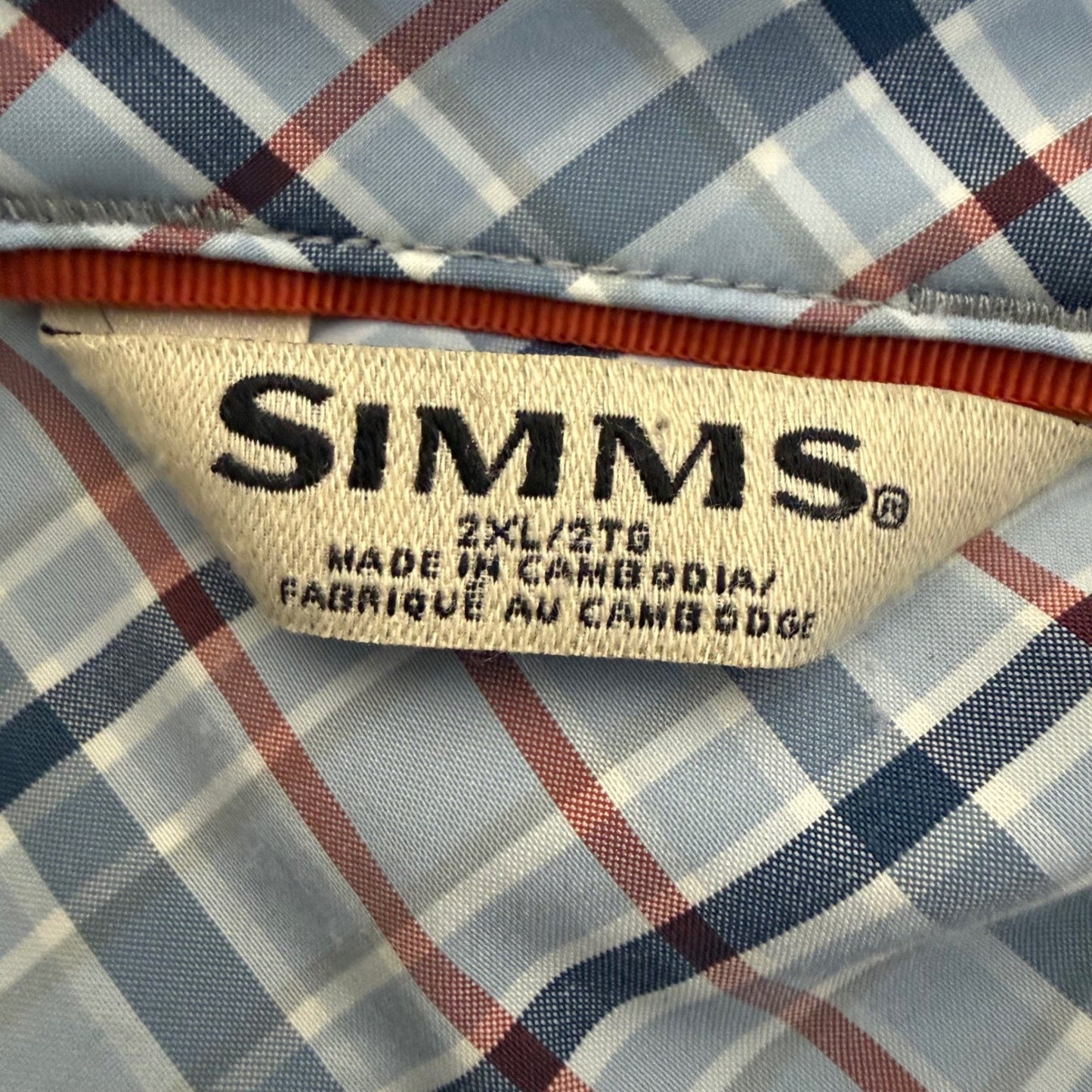 Simms Mens 2XL Blue Plaid brrr Cooling Performance Fishing Shirt Long Sleeve