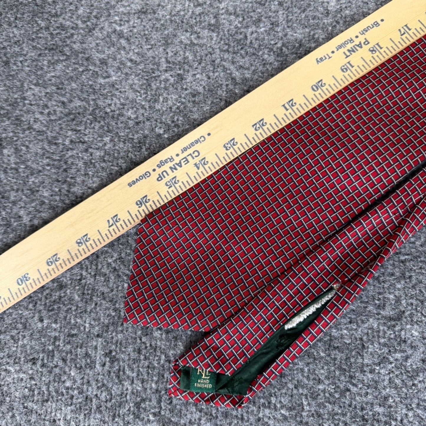 Lauren Ralph Lauren Green Label Mens Red Grid Silk Tie Hand Finished USA Made