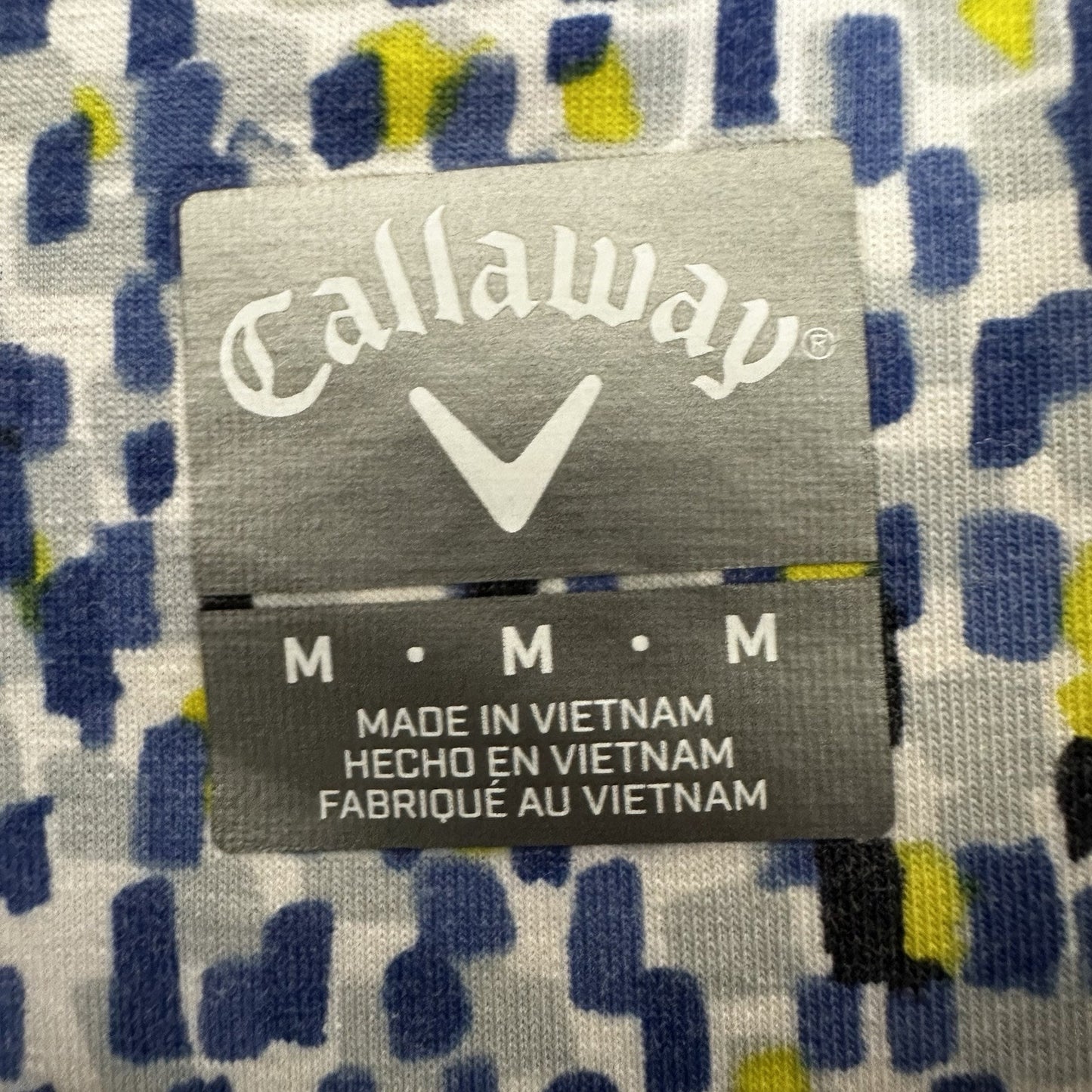 Callaway Polo Shirt Mens M Blue Yellow Geometric Golf Short Sleeve AOP Adult