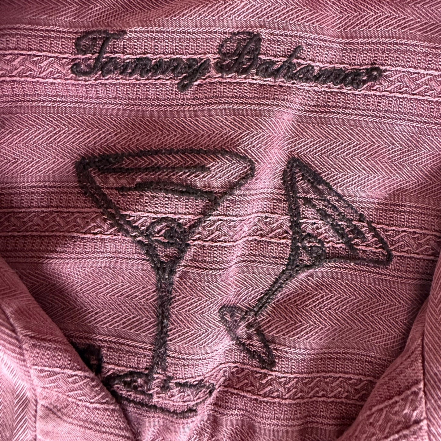 Tommy Bahama Men XL Silk Short Sleeve Button Up Camp Shirt Mauve Textured Stripe
