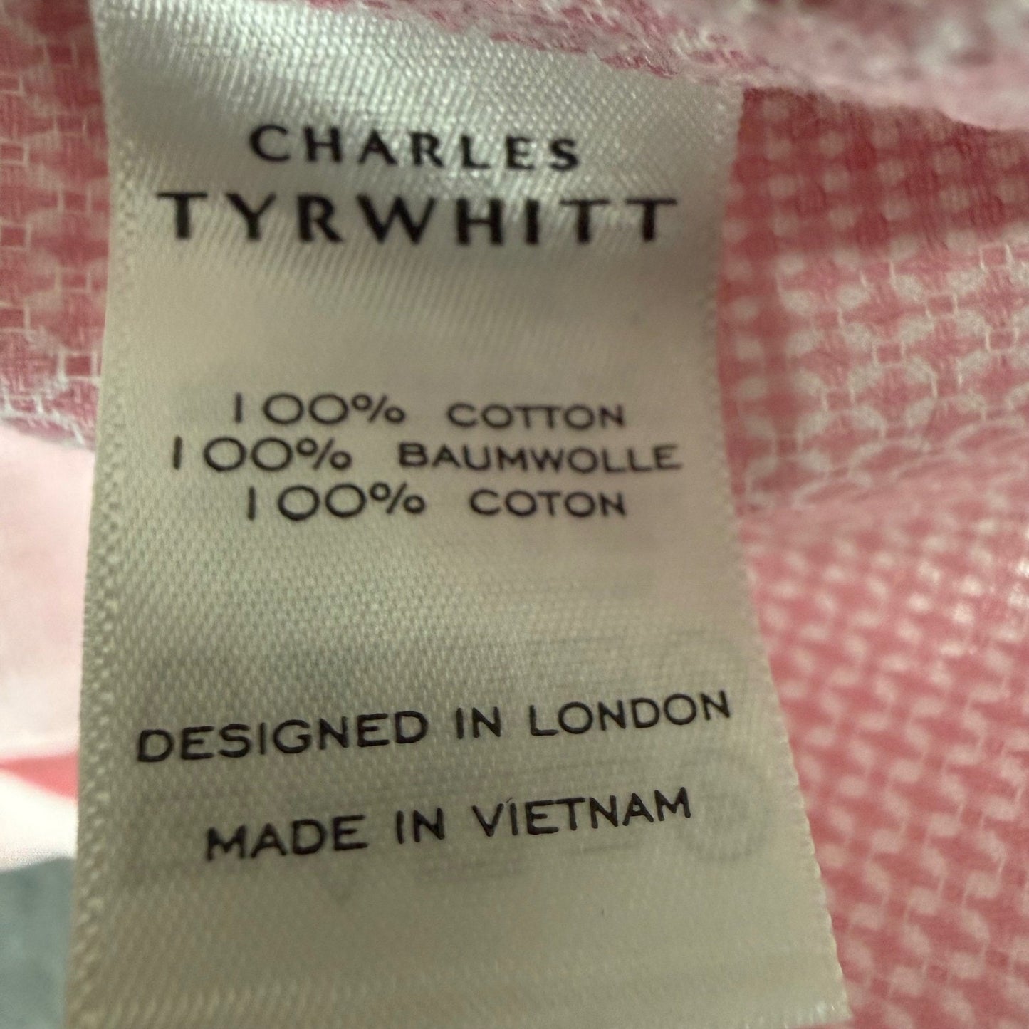Charles Tyrwhitt Mens Slim Fit Non-Iron Dress Shirt Pink Textured 16.5 34 Casual