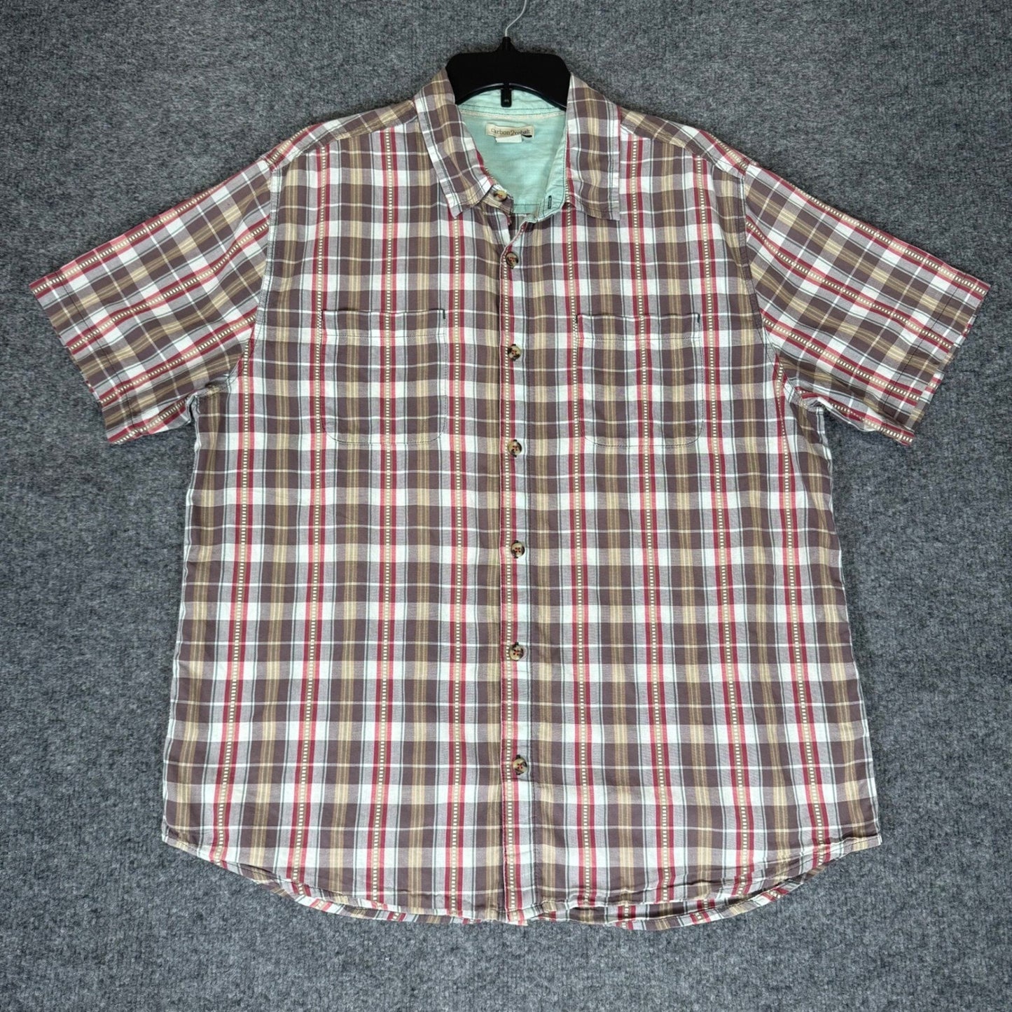 Carbon 2 Cobalt Shirt Mens Large Plaid Button Up Short Sleeve Casual Comfort Fit