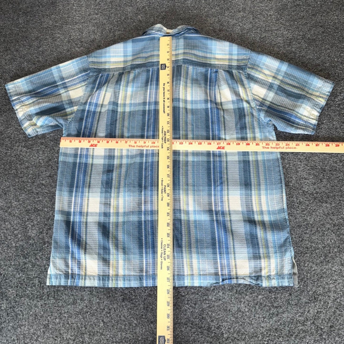 Tommy Bahama Silk Plaid Button Up Shirt Mens Large Short Sleeve Blue Casual