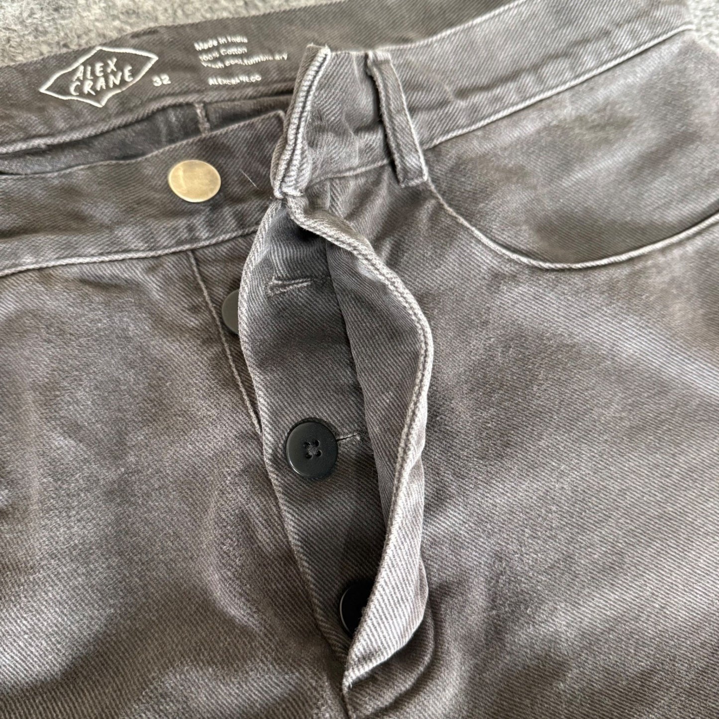 Alex Crane Jeans Mens 32x29 Gray Button Fly Sustainable Minimalist Casual Denim