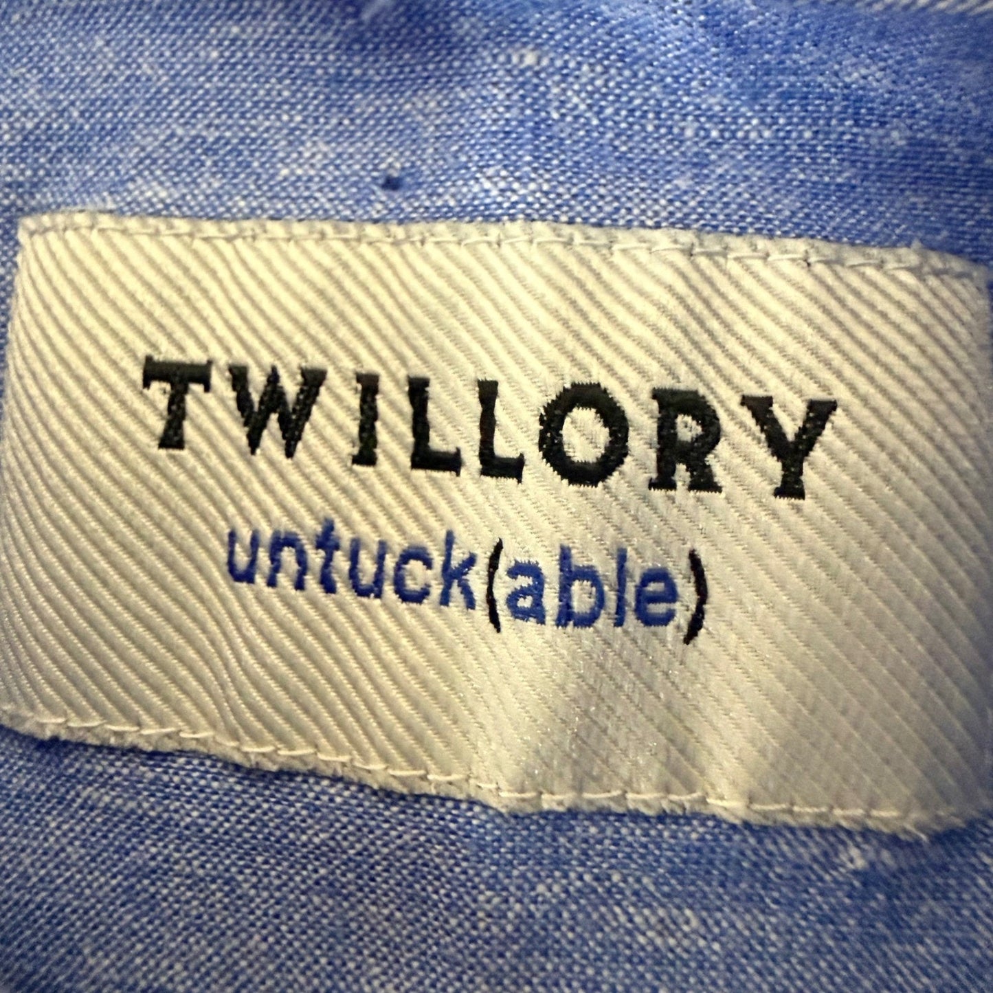 Twillory Untuckable Shirt Mens Medium Tailored Fit Blue Linen Blend Short Sleeve