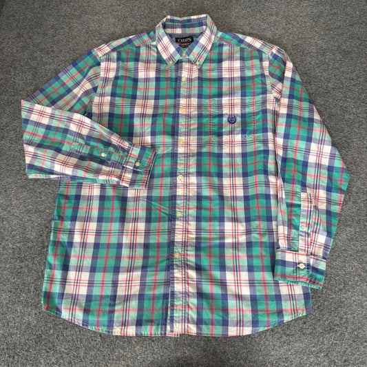 Chaps Mens XL Easy Care Plaid Button Down Shirt Green Blue Pink Long Sleeve