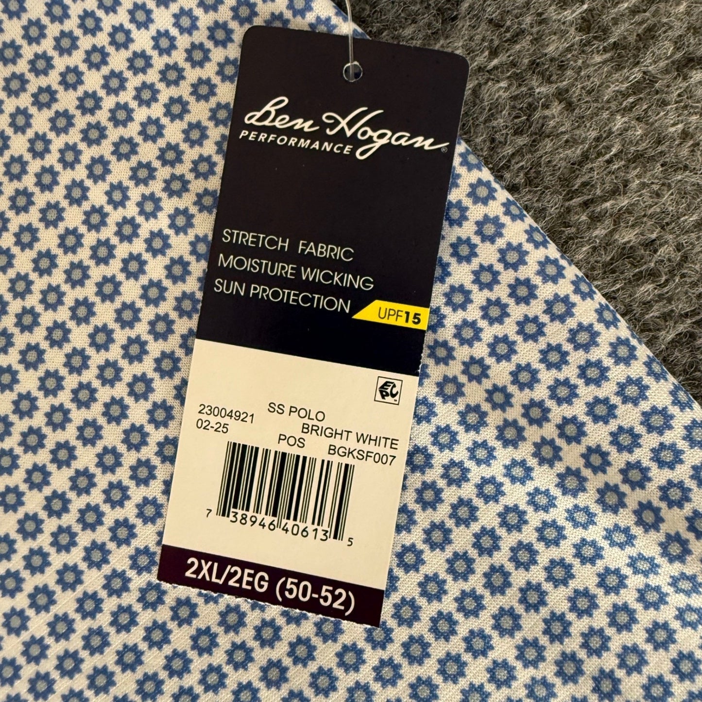 Ben Hogan Performance Polo Shirt Mens 2XL Blue Floral Golf Short Sleeve Athletic