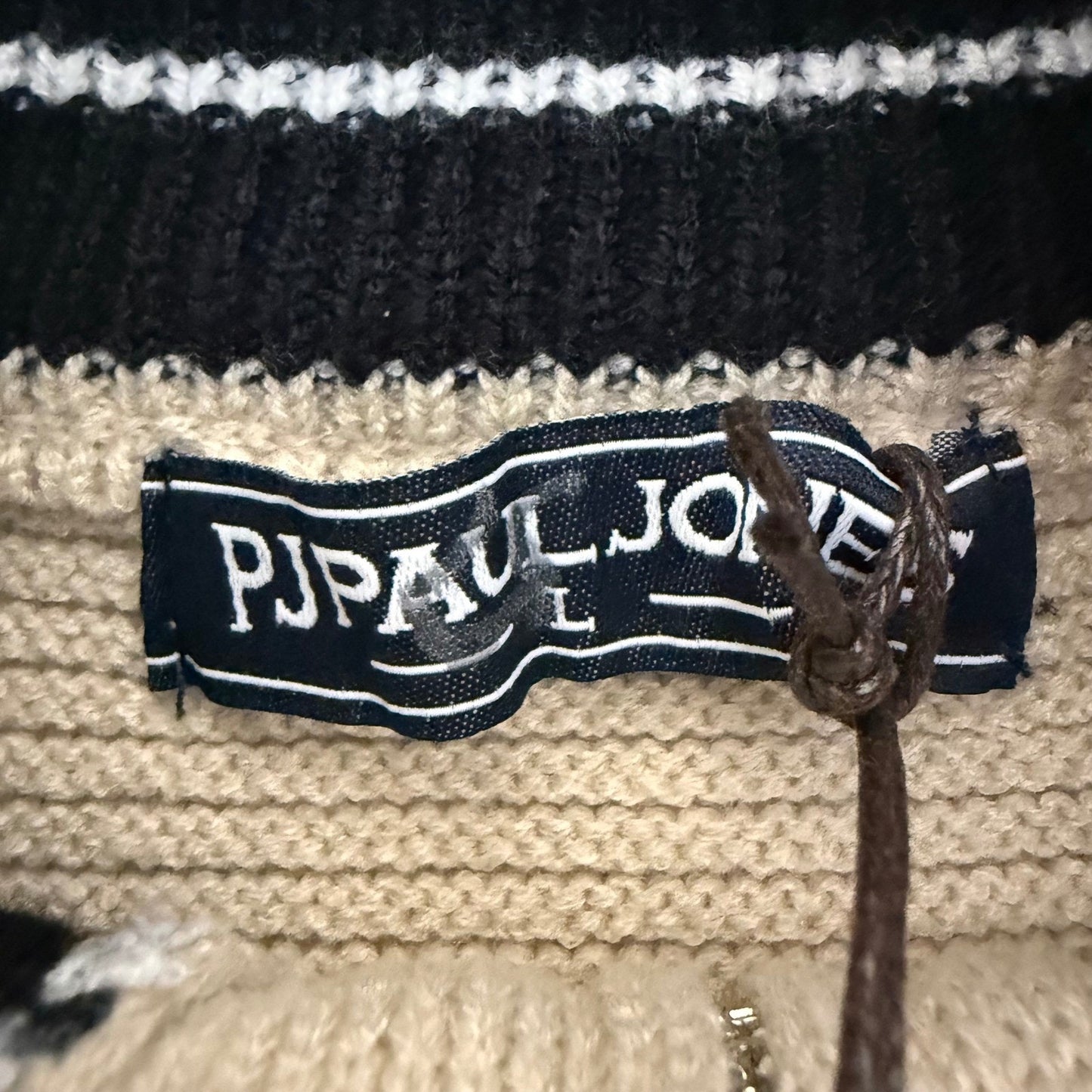 PJ Paul Jones Mens Quarter Zip Sweater Beige Ribbed Mock Neck Pullover Large NEW